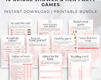 Bridal Shower & Hen Party Games Bundle | 10 Fun Printable Wedding Games | Bachelorette Party | Printable | Instant Download | Blush Theme