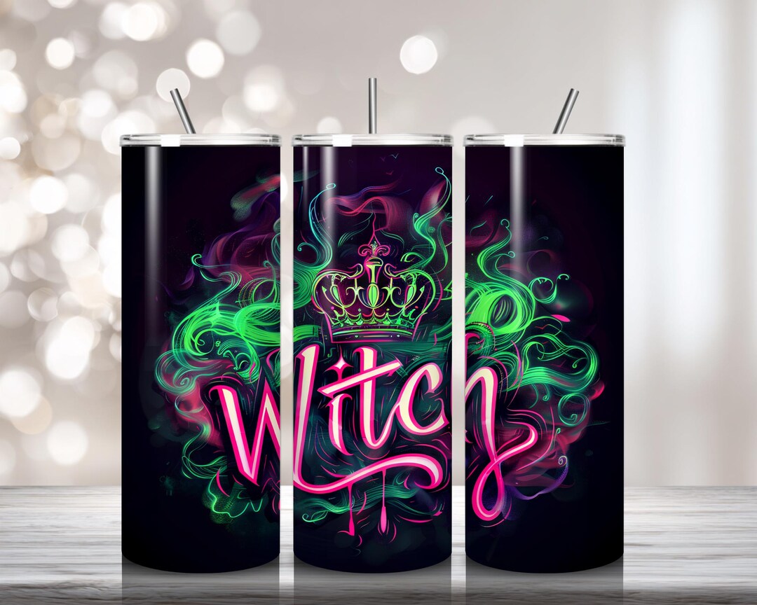 Neon Witch Tumbler Wrap Dark Fantasy Magic Glow Typography Gothic Spell ...