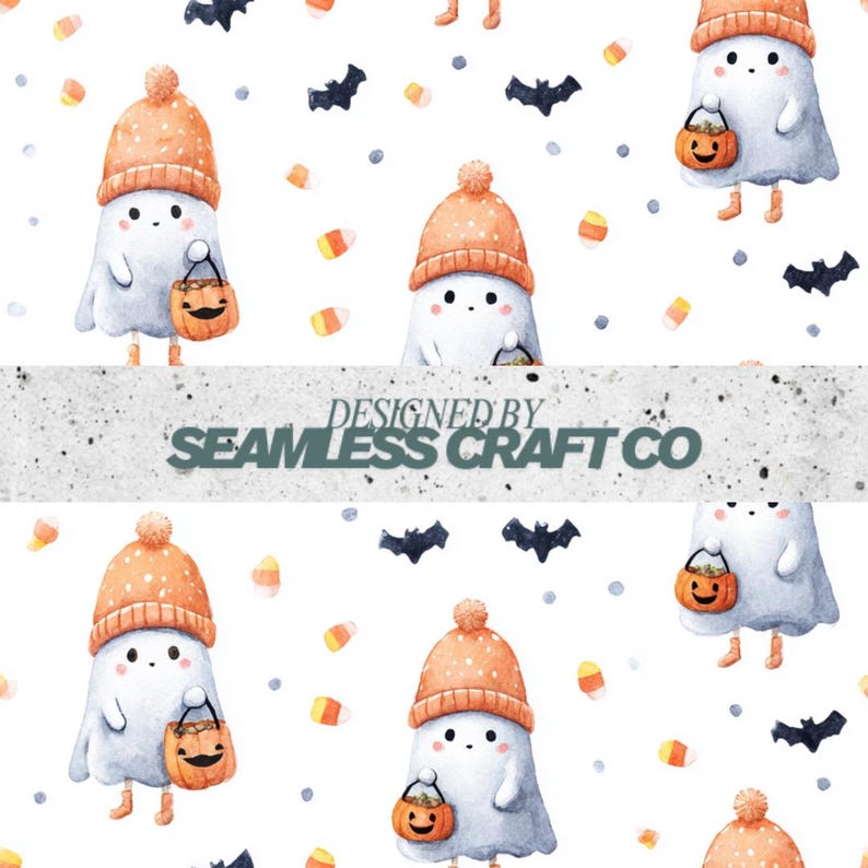 Watercolor Cute Ghost Seamless Pattern | Halloween Digital Paper ...