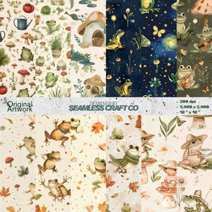 Frosch Garten Seamless Patterns: Cottagecore Digitales Papier (PNG Download)