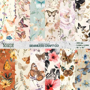 Vlinder naadloos patroon digitaal papier, aquarel bloemen plakboekachtergrond, botanische natuur naadloos ontwerp, instant download.