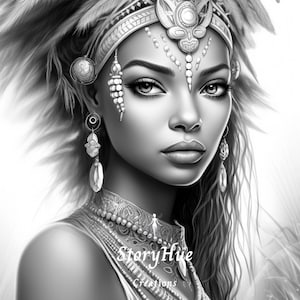 35 &quot;Mystical Fairies of Nature&quot; Grayscale Coloring Pages for Adults|Beautiful Women|Black Women|Realistic Portrait|Digital Coloring Pages