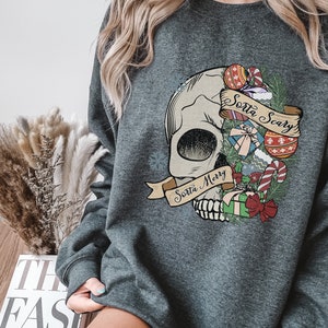 Skull Christmas Sweatshirt, Pullover Spooky Sweatshirt, Festive Christmas Outfit, Christmas Vibes Sweatshirt, Cozy Sweatshirt