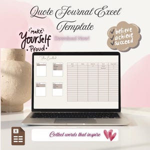 Zitat Journal Excel Vorlage | Inspiration Tracker Tabelle | Digitales Reflection Log