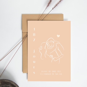 Carte postale amour Saint Valentin mariage « X jours avant de dire oui à l’amour de ma vie »