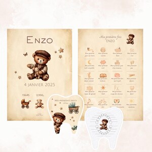 Pack naissance affiche de naissance, affiche mes première fois et carte quenottes