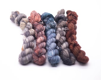 Seashells - Fingering sock, superwash merino nylon, hand dyed mini skeins set, gray sock yarn, kettle dyed neutral minis