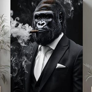 Elegant Gorilla in Suit - Sophisticated & Confident Digital Art, Modern Wall Print, Bold Animal Decor, Instant Download, Gorilla Art Deco