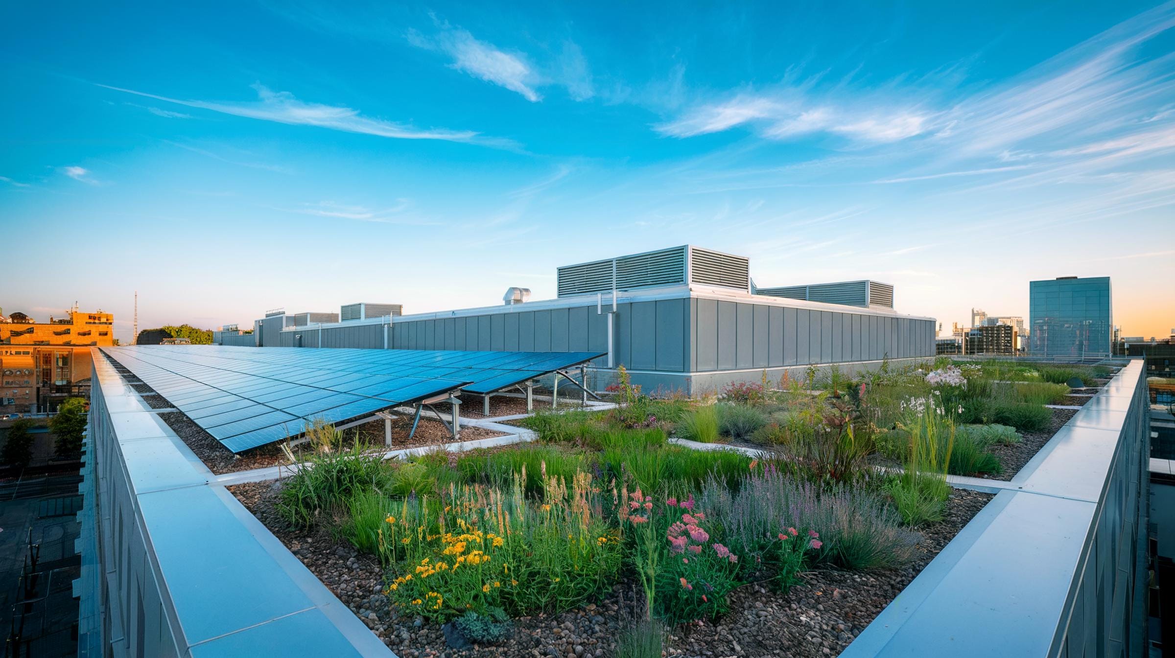 View of Eco House With Green Roof and Solar Panels – Sustainable Architecture ...