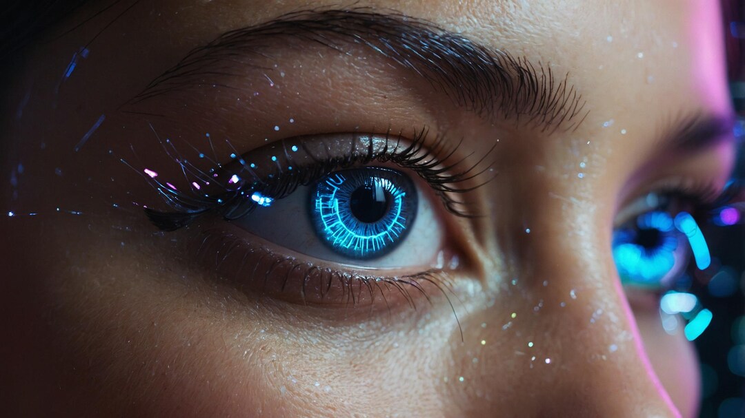 Futuristic Eyes Cyberpunk Eye Closeups With Digital HUD Glow AI Art Set ...