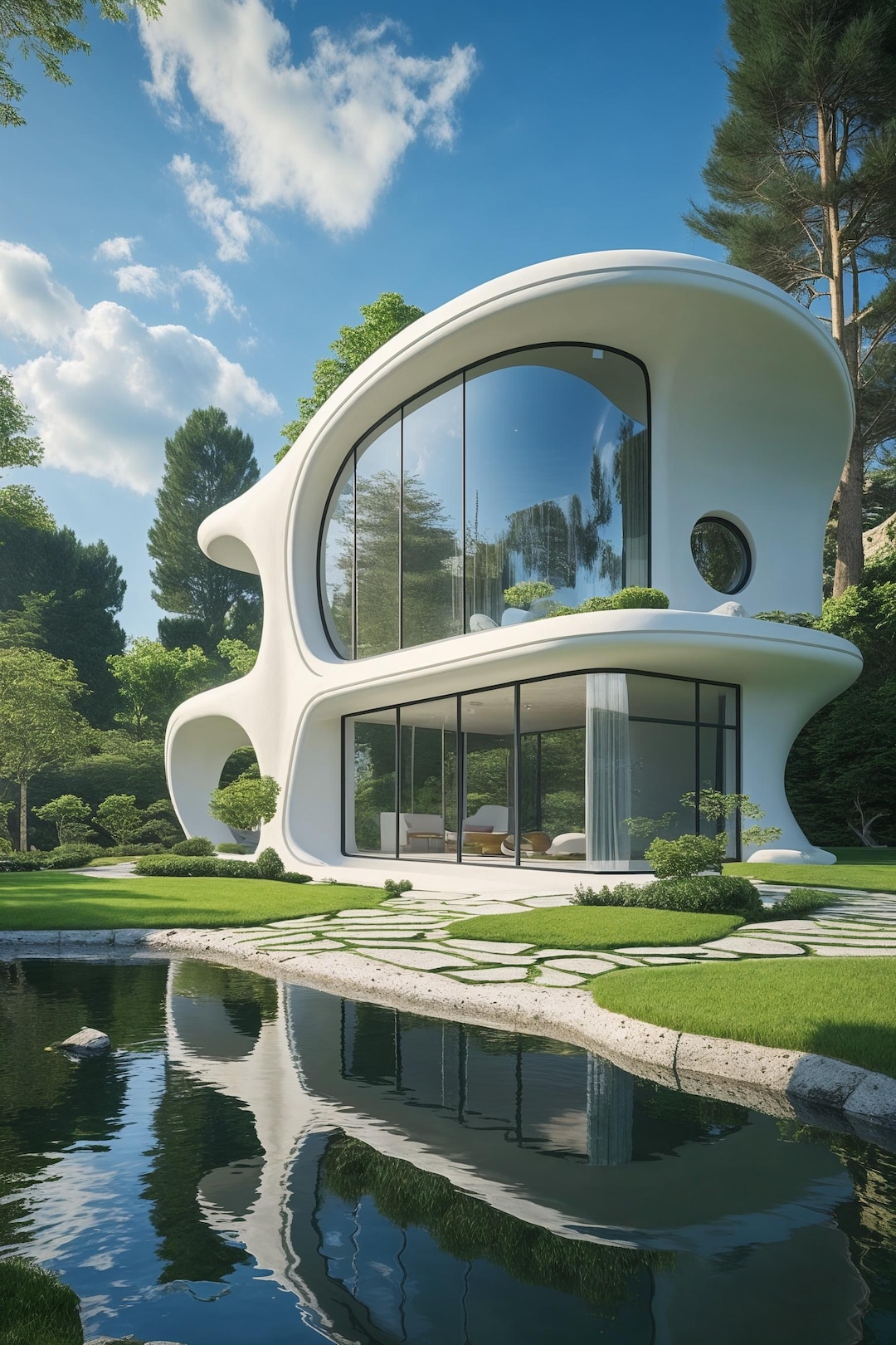 Futuristic Eco House With Glass Facade, Vertical Wall Art Print, Modern ...