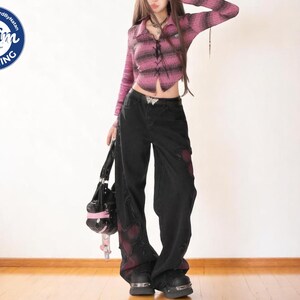 Y2K Baggy Jeans for Women | Grunge Oversized Patchwork Denim Pants | Streetwear Wide Leg Trousers | Retro Aesthetic Casual Outfit