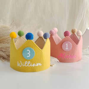 Corona di compleanno per bambini ricamata a mano con nome personalizzato, cappello per la festa del primo compleanno del bambino, corona personalizzata per la torta smash