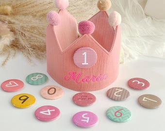 Personalized Embroidered Name Child Birthday Crown, Baby First Birthday Party Hat, Custom Toddler Crown Cake Smash Crown