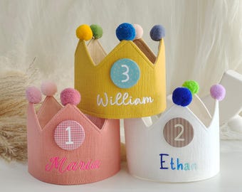 Personalized Hand Embroidered Name Child Birthday Crown, Baby First Birthday Party Hat, Custom Toddler Crown Cake Smash Crown
