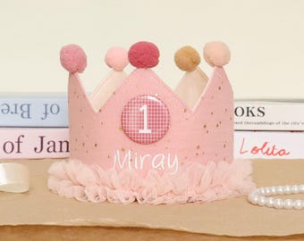 Personalized Name Hand Embroidered Child Birthday Crown, Baby First Birthday Party Hat, Custom Toddler Crown Cake Smash Crown for daughter