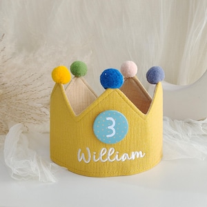 Corona di compleanno per bambini con nome ricamato personalizzato, corona personalizzata per bambini piccoli, cappello per la festa del primo compleanno del bambino
