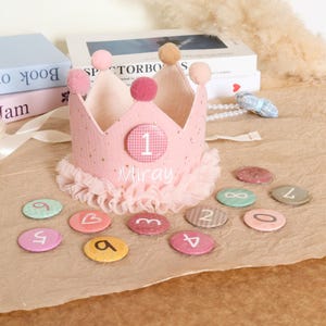 Corona di compleanno per bambini con nome personalizzato ricamato a mano, cappello per la festa del primo compleanno del bambino, corona personalizzata per la torta di compleanno del figlio.