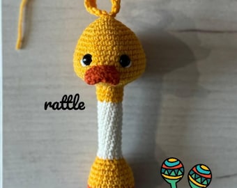 Patrón crochet patito, Patrón Pato, patrón crochet sonajero, pato sonajero, juguete crochet, patrón juguete, amigurumi, patrón pato.