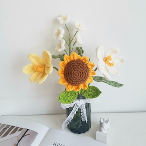 Crochet Sunflower Flowers Bouquet, Crochet Bouquet, Knit Flower, Crochet Tulip Lily Bouquet, Crochet Flower Bouquet, Mother&#39;s Day Gift