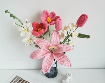 Crochet Flower Bouquet: Handmade Tulip & Lily Arrangement