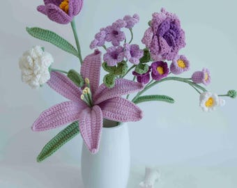 Crocheted Flower Bouquet | Perfect Gift for Wedding anniversary, Birthdays, Friends ,Home Decoration, Unique Handmade Floral Arrangement