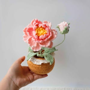 Crochet peony flower pot, crochet flower bouquet, crochet peony pot, gift for mom, gift for her, Crochet Flower in Pot Thank you Gift