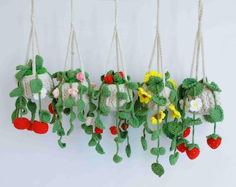 Crochet Plant Car Ornament: Personalized Succulent Car Accessory Birthday gift for her