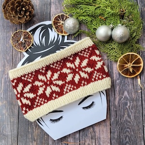 Snowflake Knit Headband: Fair Isle Wool Blend Ear Warmer