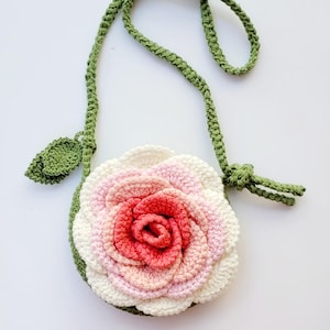 Colorful Rose Purse, Crochet 3-D Rose Bag, Cotton yarn  Crochet Purse, Shoulder Bag with Colorful Rose