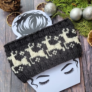 Reindeer Romp Headband,   Stranded Colorwork, Ear warmer, Fair isle Ear warmer. icelandic, Reindeer
