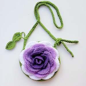 colorful Rose Purse, Crochet 3-D Rose Bag, Cotton yarn  Crochet Purse, Shoulder Bag with Colorful Rose