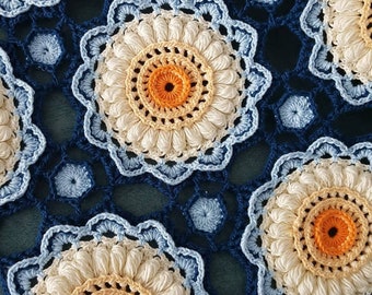 Blue Crochet Throw Blanket: Handmade Bamboo Viscose, 40x40 inch