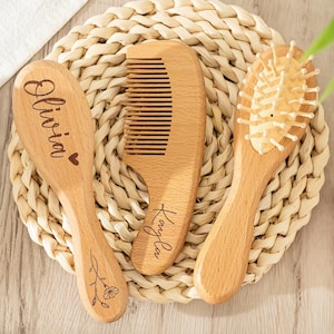 Custom Baby Brush Set,Wooden Baby Hairbrush Set,Keepsake For Girl or Boy,Baby First Birthday Gift,Newborn Gift,New Mom Gift,Baby Girl Gift