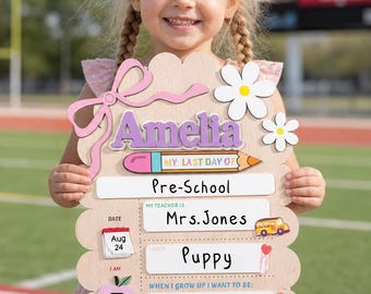 Plaque personnalisée premier et dernier jour d'école,Panneau de retour à l'école,Panneau d'école de maternelle,Panneau de premier jour d'école,Conseil scolaire en bois,Cadeau pour enfants
