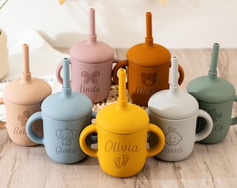 Personalized Baby Silicone Cup With Handle,Engraved 7oz Baby Cup,Baby Training Cup,Baby Sippy Cup,Custom Baby Gifts,Baby 1st Birthday Gift