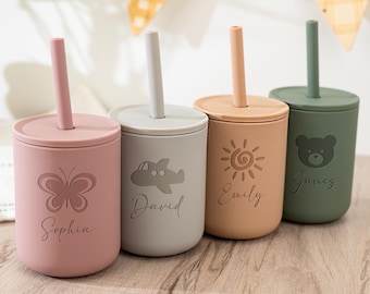 Personalized Baby Silicone Cup With Name,Engraved 7oz Baby Cup,Baby Training Cup With Straw,Baby Sippy Cup,Custom Baby Gifts,Baby Girl Gift