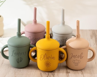 Personalized Baby Silicone Cup With Handle,Engraved 7oz Baby Cup,Baby Training Cup,Baby Sippy Cup,Custom Baby Gifts,Baby 1st Birthday Gift