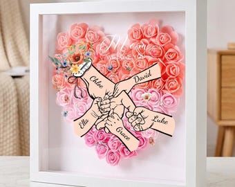 Rose Shadow Box For Mom,Heart Shaped Flower Shadowbox,Family Names Frame,Personalized  Mother's Day Gift For Mom Nana Nanny Grandma