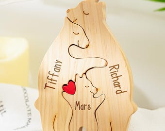 Wooden Bear Family Puzzle,Personalized Family Name Puzzle,Engraved Family Bear Puzzle,Family Home Decor,Mother's Day Gifts,Gift For Mom