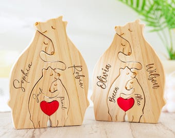 Wooden Bear Family Puzzle,Personalized Family Name Puzzle,Engraved Family Bear Puzzle,Family Home Decor,Mother's Day Gifts,Gift For Mom