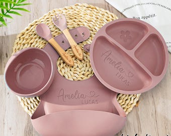 Personalized Silicone Weaning Set,Baby Feeding Set With Name,Weaning Set For Toddler Baby Kids,Custom Baby Plate,Baby Shower Gift,Baby Gift