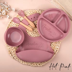 Personalisierte Silikon-Weaning-Set, Baby-Fütterung-Set mit Namen, Entwöhnungsset für Kleinkind-Baby-Kinder, benutzerdefinierte Baby-Teller, Baby-Dusche-Geschenk, Baby-Geschenk