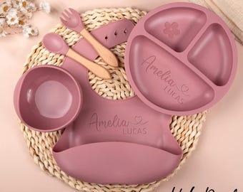 Personalized Silicone Weaning Set,Baby Feeding Set With Name,Weaning Set For Toddler Baby Kids,Custom Baby Plate,Baby Shower Gift,Baby Gift