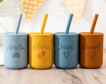 Personalized Baby Silicone Cup With Name,Engraved 7oz Baby Cup,Baby Training Cup With Straw,Baby Sippy Cup,Custom Baby Gifts,Baby Girl Gift