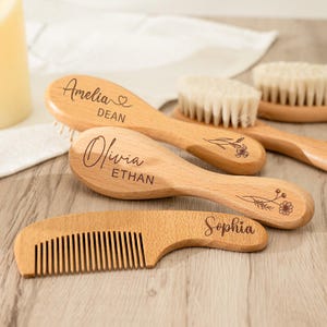 パーソナライズされた木製ベビーヘアブラシ、カスタムベビーソフトヘアブラシ、刻印入りベビーブラシ、ベビー記念品ギフト、ベビーシャワー、新米ママギフト、新生児ギフト