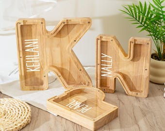 Personalized Letter Piggy Bank: Wooden Initial Money Box For Kids,Kid Birthday Gift
