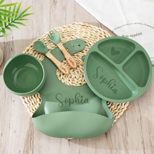 Personalized Baby Weaning Set With Name,Engraved Silicone Weaning Set,Baby Feeding Set For Toddler Baby Kids,Eco-Friendly Baby Shower Gift