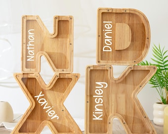 Personalized Letter Piggy Bank,Wooden Kids Initial Money Bank,Custom Name Coin Bank,Alphabet Money Box For Kids Birthday Gift,Nursery Decor