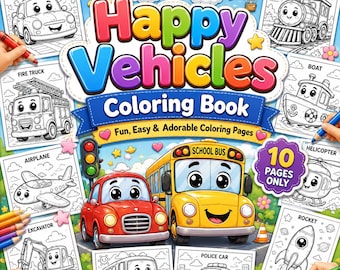 Happy Vehicles Coloring Book: Cartoon Cars, Trucks, Planes (PDF Download)